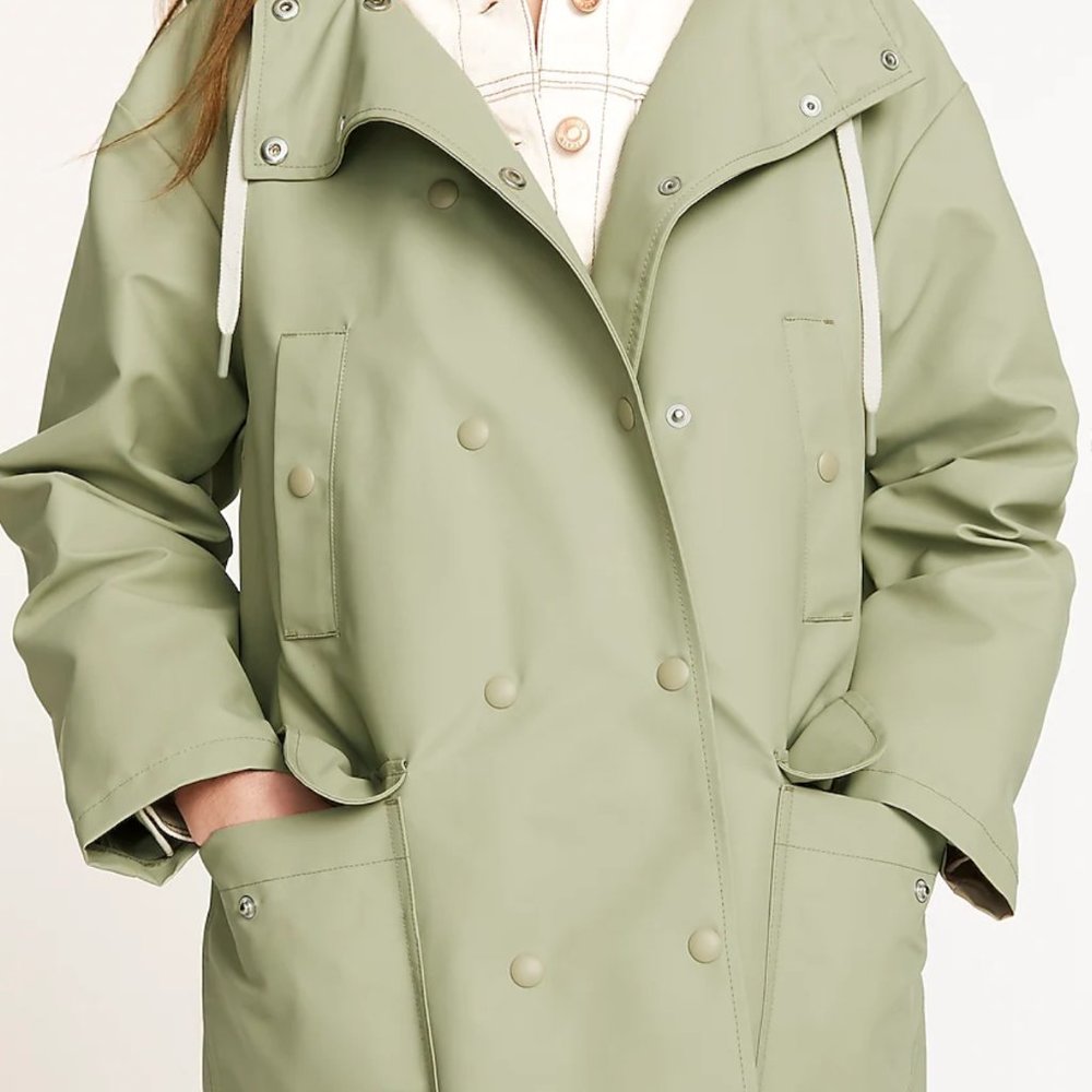 BNWT NEW J.Crew made Pistachio Hood Double-breasted rain coat jacket well XSMALL